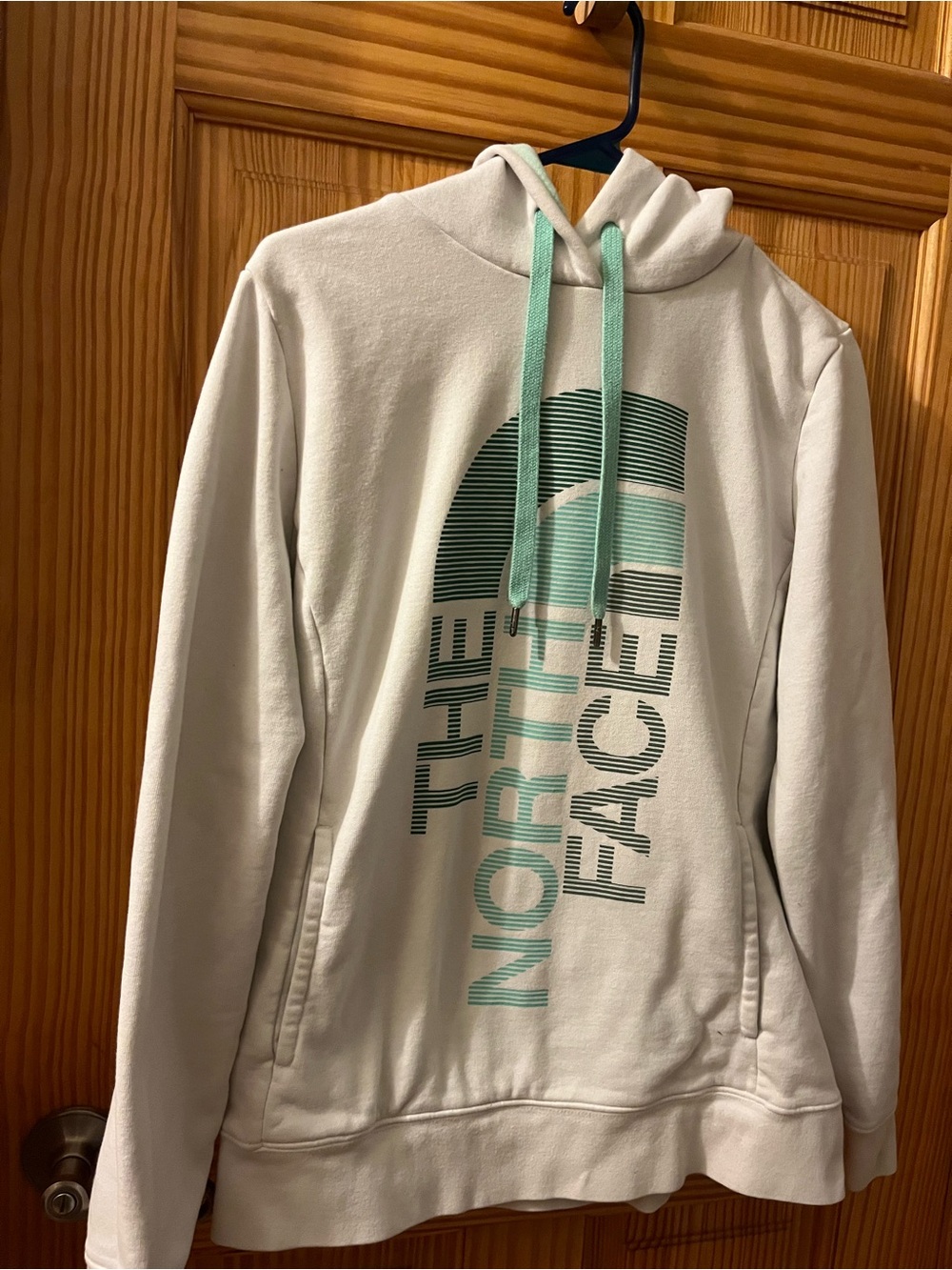 The North Face White Crewneck Hoodie with Mint Accents